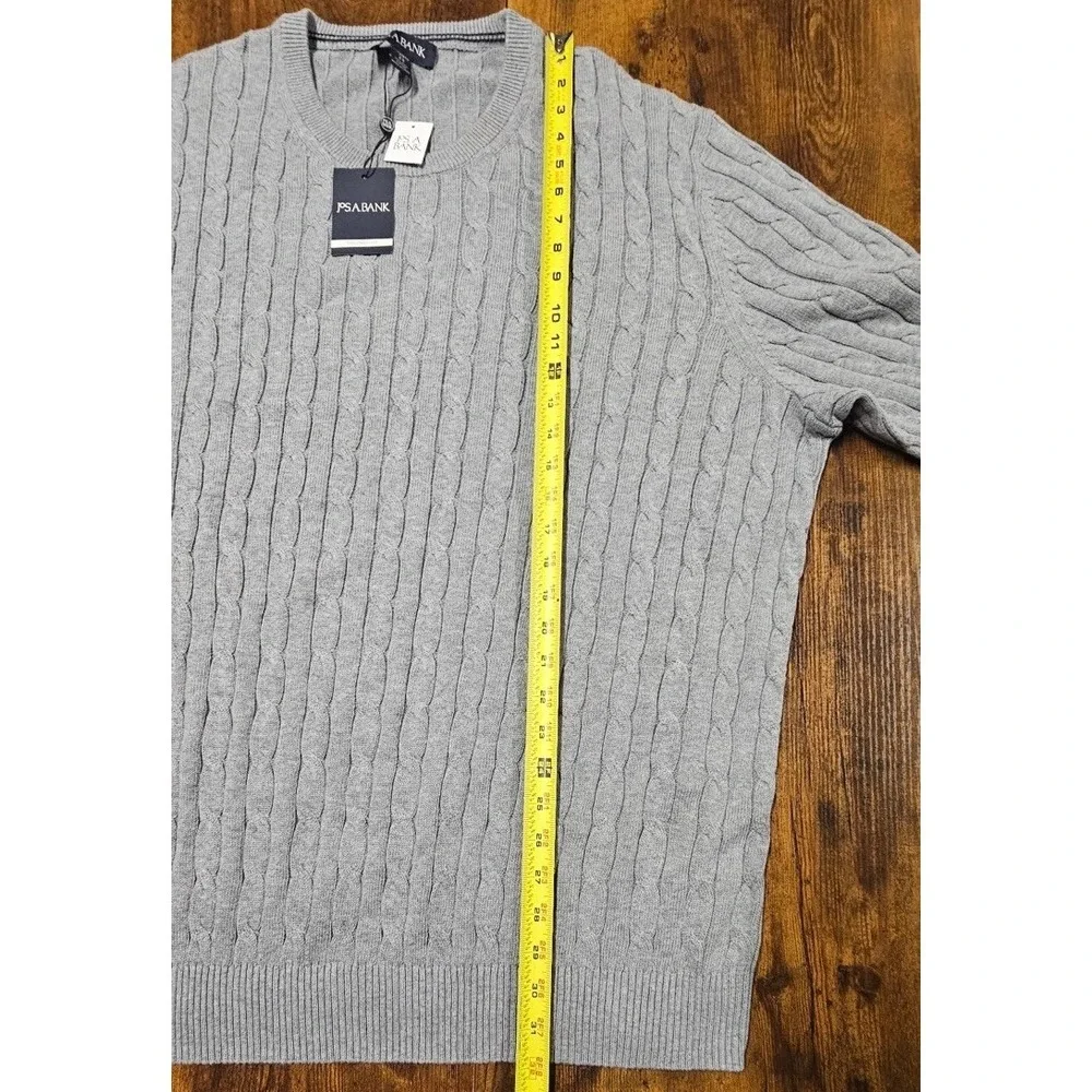 Jos A Bank Tailored Fit Sweater Mens 2XL Gray Cable Knit Crewneck Pullover NWT‎